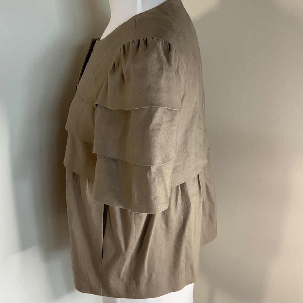Banana Republic Tan Bolero Jacket Puff Sleeve Button Front Summer Layer - Picture 5 of 6